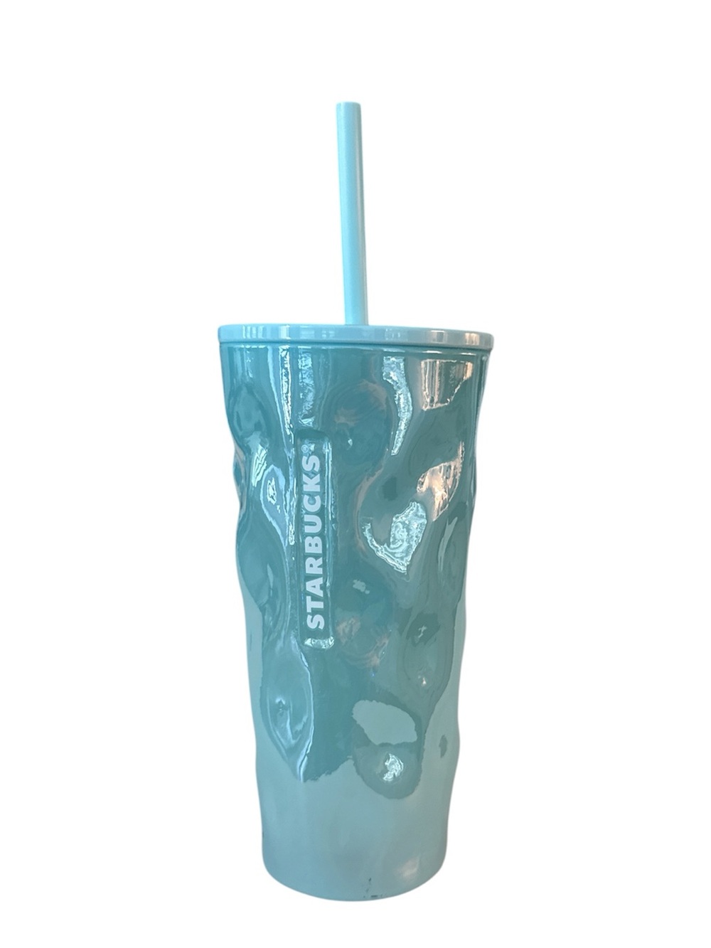 Starbucks Holiday 2024 Icy Blue Wavy Glass Cold Cup Tumbler Iridescent New